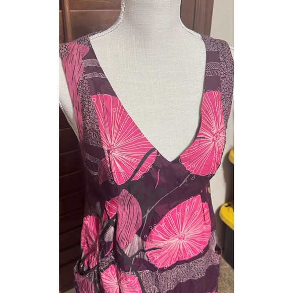 White Stuff Mini Dress Purple Floral Silk blend sleeveless sz 10 Boho lace trim - Picture 2 of 9